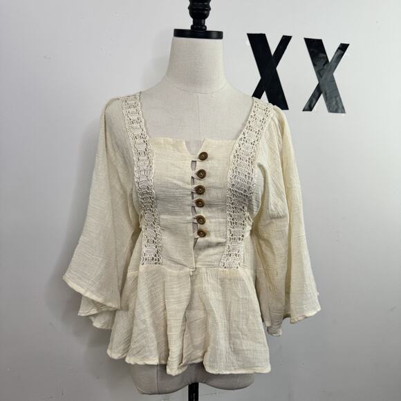 Durga Tops - Vintage 70s Sheer Cotton Peasant Blouse Lace Trim Renaissance Tunic M